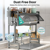 Over The Sink Dish Drying Rack with Cover, Over The Sink Dish Drainer Drying Rack 3 Tier Dish Rack, Keep Kitchen Sink Shlef Organized Space-Saving for Dishes and Cutlery (Matte Gray, 37.4" Length)