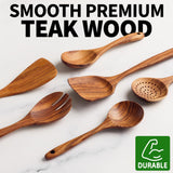 Zulay Kitchen 6-Piece Wooden Spoons for Cooking - Smooth Finish Teak Wood Utensils - Soft Comfort-Grip Cooking Wood Spoons Non-Stick Teak Easy to Clea