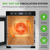 NutriChef Electric Countertop Food Dehydrator -900-Watt Premium Multi-Tier Meat Beef Jerky Maker Fruit/Vegetable Dryer w/10 Shelf Stainless Steel Trays,Digital Timer,Temperature Control-NCFD10S