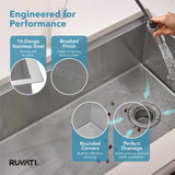 Ruvati 33-inch Workstation Kitchen Sink - Slope Bottom Offset Drain 16 Gauge Stainless Steel Kitchen Sink with Brushed Finish, Easy-to-Clean Undermount Sinks- RVH8591