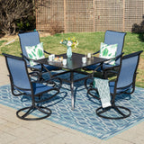 MFSTUDIO Patio Table and Chairs Set of 4, Swivel Mesh Chairs, Blue