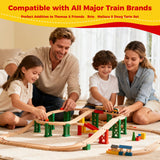 Wooden Train Tracks 24 Pieces Set, Track Expansion Pack with Storage Bag - Includes Male/Female Adapters - 100% Compatible with All Major Brands Including Thomas, Brio, Melissa & Doug
