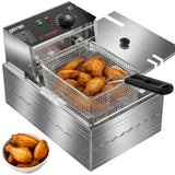 OSTBA Deep Fryer with Basket, 10.36QT Deep Fryer, 1600W Stainless Steel Commercial Deep Fryer with Adjustable Temperature 140–390℉, Removable Basket & Oil Tank