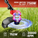 21V Electric Weed Wacker, Cordless String Trimmer with Battery and Charger, Weed Eaterr with 14" Cutting Width, Lawn Edger for Lawn, Garden, Yard(8Pcs Spool Line) (Red)