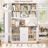 72'' Tall File Bookcase with Power Outlet & Printer Stand, 2 Filing Drawers