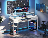 Computer Desk with Drawers, 55 Inch Office Desk with Power Outlet and Keyboard Tray & Storage Shelves & PC Stand