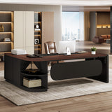Tribesigns 80'' L-Shaped Desk Set of 4, Large Executive Office Desk with 55'' Drawers Cabinet, Modern Computer Table with Storage Shelves, Business Furniture for Office, Walnut & Black