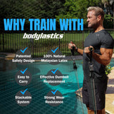 Bodylastics Basic Series Resistance Band Set - 5 Resistance Bands, 2 Handles, 2 Ankle Straps, 1 Door Anchor, Carry Bag and Snap Reduction Tech (3-190 Lbs Set Pastel)