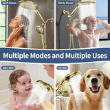 KAIYING Dual Shower Heads with Handheld Spray Combo, High Pressure Modern Rain Shower Head with 9-Mode Handheld Showerhead, Double Rainfall Shower Head with 79-Inch Hose (Brushed Gold)