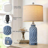 Woven Resin Table Lamps Set of 2, Farmhouse Table Lamps with USB Ports, Touch Button Switch Beside Lamps, Resin Desk Lamp, Linen Shade, Nightstand Lamp for Living Room Bedroom Decor (2 Bulbs Included)