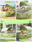 120" Large Inflatable Pool with Removable Canopy, 4-Layer Blow Up Pool (Stronger Than 3-Layer), 0.32mm Heavy Duty PVC, Family Durable Swimming Pool for Adults Kids Pets Backyard Summer Green