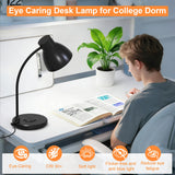 Vicsoon Desk Lamps for Home Office - LED Desk Lamp with Wireless Charger, 3 Color Modes Dimmable Eye-Caring Study Reading Desk Light, Small Flexible Arm Table Lamp for College Dorm Room Bedside, Black
