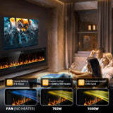 Eueiriup 2025Newly Upgraged 72 inch Ultra Thin Electric Fireplace Inserts and Wall Mounted with Remote Control & Touch Screen 1500W Fireplace Heater with Timer