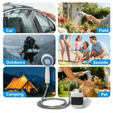 YOSOKI USOKI Portable Rechargeable Camping Shower Pump - 4000mAh Battery Outdoor Shower Head Sprayer, Draws Water from Bucket for Camping, Hiking, Travel, Car Washing & Pet Cleaning (White)