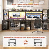 Desk with LED and Outlets, Gaming Desks with Hutch, 55.2'' Computer Desk with Drawers, Reversible Office Desk