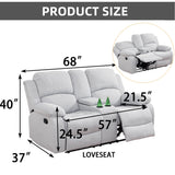MOOLSUN Living Room Furniture Set Corduroy Recliner Compartments and Cup Holders Reclining for Home Theater/Office（A-Grey White Microfiber,Loveseat）