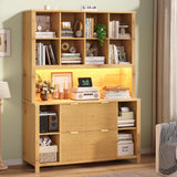 ADORNEVE Tall Mid Century Bookshelf with Storage Drawers,Oak