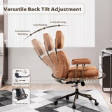 HOOOWOOO Ergonomic Office Chair,Mid Century Modern Computer Desk Chair,Comfy Executive Chair with Extra Wide Tufted Cloudy Seat Lumbar Support High Reclining Back,Suede Leather Cognac Brown