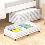 Bamboo Under Bed Storage Containers- Underbed Organizer with Wheels with Large Capacity Dust Bag (White, Large) WISUCART