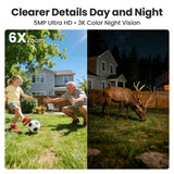 SOLIOM- 5MP Security Cameras Wireless Outdoor, No Subscription & Solar Powered,4-Cam Pack Cameras for Home Security with 360° Auto Motion Tracking, 3K Color Night Vision,5G & 2.4G Router Compatible
