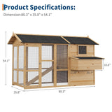 GarveeHome Chicken Coop Large Hen House for 4-6 Chickens Wooden Poultry Cage with Run, Ramp, Nesting Box, Wire Fence, Waterproof Asphalt Roof (80" x 35" x 54") Natural