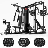 JELENS HM01 Home Gym System, 150LB Weight Stack Smith Machine with LAT Pull-Down & Leg Press, All-in-One Strength Training Equipment, Workout Station for Workout (Black, 140LBS Black Weights Package)