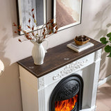 45" Birdcage-Style Electric Fireplace with Mantel, 46" Tall Fireplace TV Stand, Farmhouse Entertainment Center with Storage & Replaceable Insert Heater for Living Room, White+Walnut