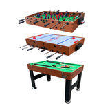 KICK Trilogy 55" 3-in-1 Multi Game Table (Brown) – Indoor Table Soccer, Foosball, Pool & Air Hockey Combo with Counterbalanced Men & Full Accessories