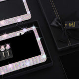 SHERING Bling License Plate Frame, 2 Pack License Plate Frame with Premium Gift Box for Women,Rhinestone License Plate Frames with 1100pcs Rhinestones (Champagne Gold Rhinestones)