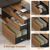 Executive Desk with File Cabinet, Large Office Desk with Drawers and Shelves, L Shaped Computer Desk with Power Outlets