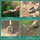 9-Piece Garden Tool Set, Heavy Duty Gardening Hand Tools with Wood Handle, Including Garden Tote, Gloves