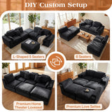 Vellorise 136" Cloud Modular Sectional Sofa with Detachable Comfort Seat Cushion, U-Shaped Convertible Boneless Couches for Living Room, Rearrange Freely, No Assembly, Misty Black, 6-Seater Ensemble