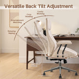 HOOOWOOO Faux Suede Leather Home Office Chair,MCM Modern Ergonomic Task Work Chair,Computer Desk Chair with Cushion Seat Lumbar Support Reclining High Back for Long Hours(Beige)