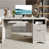 Bestier 55 Inch Computer Desk with Keyboard Tray, File Drawer, White