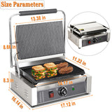 CTJ Commercial Panini Press with Grooved Grill Sandwich Maker 2200W 14"x11" Plates Sandwich Press with 122°F to 572°F Temp Control for Hamburger Steak Bacon in Home Kitchen
