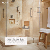 Moen Home Care Bathroom Safety Shower Chair for Elderly and Disabled, Stainless & Aluminum Foldable Teak Shower Bench, Handicap Accessories for Daily LIving, DN7110