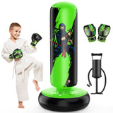 QPAU Punching Bag for Kids, 66 Inch Stable Inflatable Boxing Bag with Boxing Gloves, Stand Kids Punching Bag Toy for Boys & Girls Age 5-12, Boxing Set for Practicing Karate, Taekwondo, MMA QPAU
