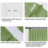 Macochico 150”Wx96”L Pinch Pleated Sliding Door Curtains with Hooks and Tieback, Natural Linen Drapes for Patio Doors Living Room Bedroom Home Office Divider with Tieback, Green, 1 Panel