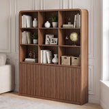 71" Tall Bookshelf, Large Bookcase with Storage Cabinets, Walnut