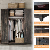 AMERLIFE Set of 2 Farmhouse Armoire Wardrobe Closet with 2 Barn Doors, 71'' Storage Cabinet with Shelf & Hanging Rod, Versatile Clothing Storage for Bedroom, Black Oak