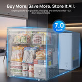 7.0 Cu.Ft Chest Freezer, Small Compact Deep Freezer with Adjustable 7 Thermostat,2 Removable Baskets, Energy Saving, Quiet Top Open Door Mini Meat Freezer with LED Light for Garage Outdoor Home Office