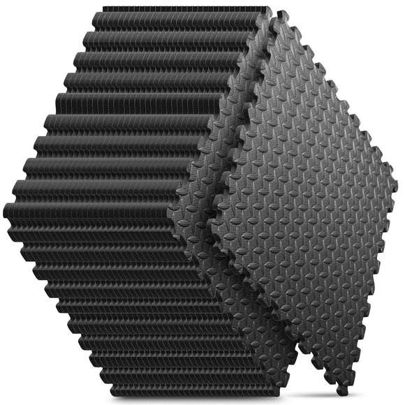 Home Gym Mat, Puzzle Exercise Mat, EVA Interlocking Foam Floor Tiles for Home Workout Equipment and Kids' Play Areas - Black, 24 in x 24 in x ½ in - 32 Tiles (Black, 32 Pack, 128 SQ FT) Nazhura