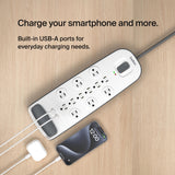 Belkin USB Power Strip Surge Protector - 12 AC Multiple Outlets & 2 USB Ports - 6 ft Long Flat Plug Extension Cord for Home, Office, Travel, Computer Desktop & Charging Brick - White (3,996 Joules)...
