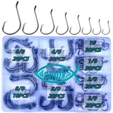Circle Hooks Fishing Hooks 2X Strong 170PCS/Box|220PCS/Box Octopus Catfish Fish Bulk Fishing Hooks Set Saltwater Freshwater Gear Equipment#1 1/0 2/0 3/0 4/0 5/0 6/0 8/0(BLACK-170PCS)