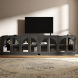 Hotmeily 30.7" Tall Arched Glass Entertainment Center,Grey Black Oak