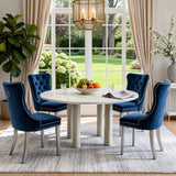 SSLine Faux Stone Round Dining Table Set for 4 w/Velvet Chair,Mars Pattern