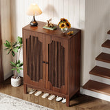 Tribesigns Shoe Cabinet with Doors, 5-Tier Shoe Storage Cabinet with Adjustable Shelves, 20 Pairs Wooden Shoe Rack Organizer, Tall Narrow Shoe Cabinet for Entryway, Hallway, Living Room, Walnut