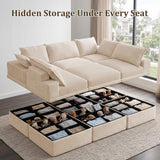 NABUMI 142" Modular Sectional Sofa with Storage, Oversized L-Shaped Boneless Couch with Ottoman, 27" Deep Seat Memory Foam Corduroy 6-Seater Cloud Couches for Living Room, Tool-Free Assembly, Beige