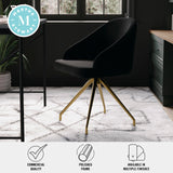 Stationary Swivel Task Chair with Sloped Arms for Home Office in Black Velvet with Polished Brass Frame Martha Stewart