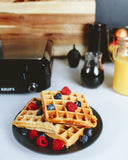 Breakfast Set Stainless Steel Waffle Maker 4 Slices | Belgian Waffle Silver and Black KRUPS
